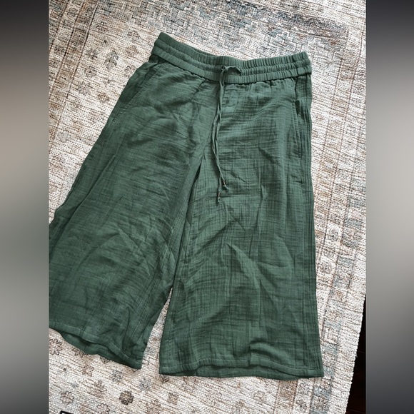 NWT Eileen Fisher Gauze Crop Cotton Culotte Pant Green - Picture 7 of 7